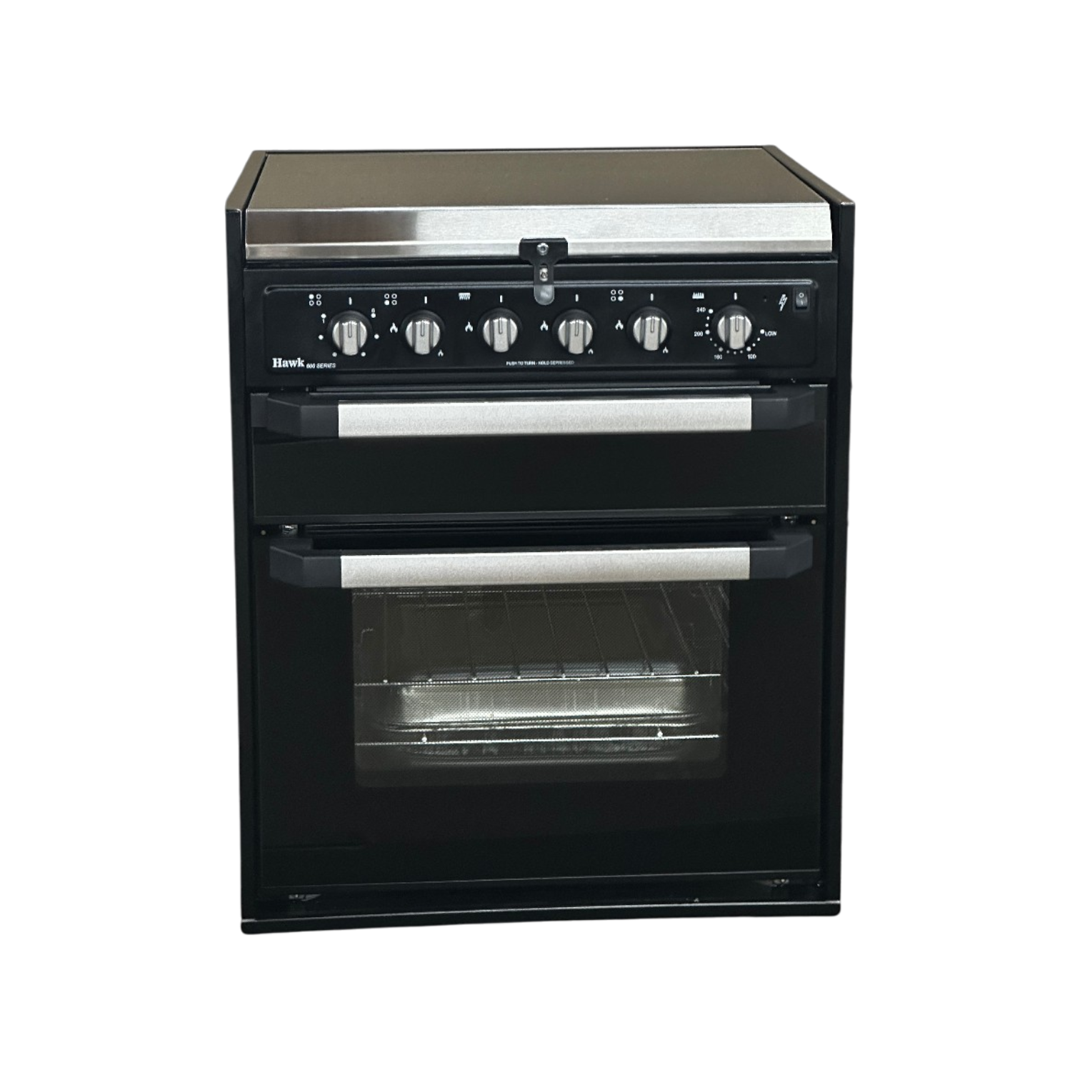 Full Oven with Grill & Cooktop (Gas/Electric, Black Glass) - Hawk Appliances